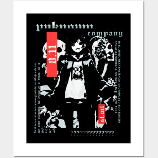 Anime girl with two skeletons in black and white | gothic | grunge | dark alternative clothing Posters and Art